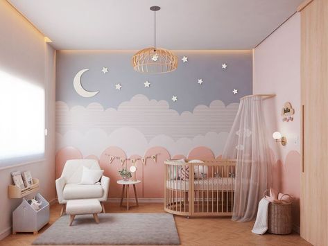 Newborn Girl Room Ideas, Babygirl Room Ideas Girl, Baby Room Ideas For Girls Themes, Baby Room Wall Ideas, Baby Girls Room Decorating Ideas, Girl Baby Rooms Nurseries, Baby Murals Nursery, Baby Room Inspiration Girl, Baby Room Set Up