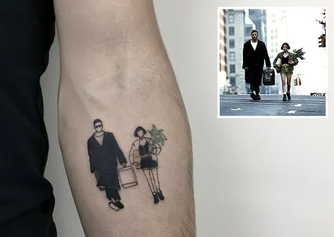 Leon The Professional - artist: Alican Gorgu https://www.instagram.com/pigmentninja/ Movie Tattoo, Movie Tattoos, Disney Tattoo, Arrow Tattoo, Diy Tattoo, Henna Tattoos, Professional Tattoo, Tattoo Flash, Minimal Tattoo