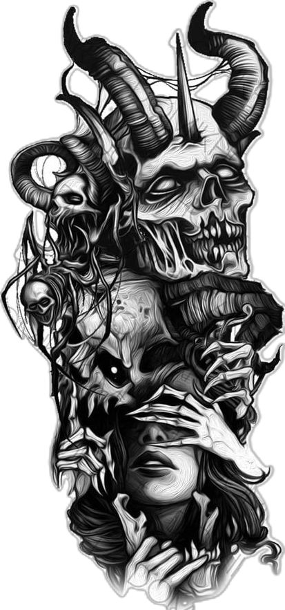 Black Magic Tattoo Designs, Dark Men Tattoo, Dark Demonic Tattoos, Dark Evil Tattoos, Demonic Skull Tattoo, Dark Angels 40k Tattoo, Dark Mens Tattoo, Horn Tattoo Men, Goth Art Tattoo