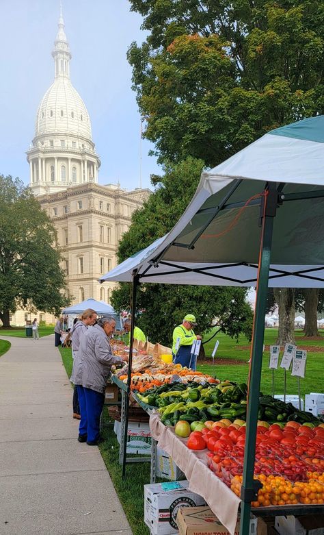 Farmers Market at the Michigan Capitol Building in Lansing Michigan. East Lansing Michigan, Lansing Michigan, East Lansing, Capitol Building, Farmers Market, Farmer, Michigan, Building