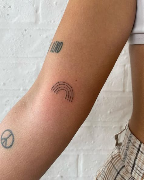 Dainty Rainbow Tattoo, Minimalist Tattoo Line Art, Thank You Tattoo, Do It Scared Tattoo, Black And White Rainbow Tattoo, Simple Rainbow Tattoo, Black Rainbow Tattoo, Fine Line Rainbow Tattoo, Tattoos For Teachers