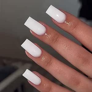 25 white nail designs - Just another WordPress site White Press On Nails, Fake Acrylic Nails, Fake Nails White, Nails Medium Length, Press On Nails Medium, Colored Acrylic Nails, White Acrylic Nails, Girly Acrylic Nails, French Tip Acrylic Nails