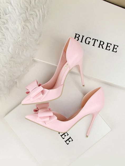 Bow Decor Stiletto Court Heels | SHEIN Prom Dress Shoes, Elegant High Heels, Prom Heels, Womens Stilettos, Bow Decor, Chunky High Heels, Mary Jane Heels, Prom Shoes, T Strap Sandals