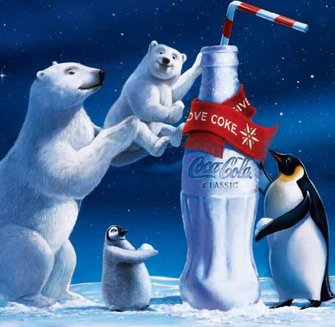 Christmas Bears Polar Bear Diy, Coca Cola Poster, Coca Cola Bear, Cocoa Cola, Coca Cola Santa, Coca Cola Polar Bear, Coca Cola Christmas, Penguins And Polar Bears, Always Coca Cola