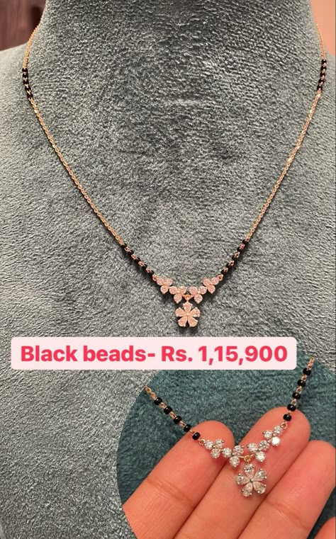 Mini Manglsutr Design, New Style Mangalsutra Design, Anupama Mangalsutra Design, Single Line Nallapusalu Designs, Diamond Nallapusalu Designs, Diamond Black Beads Mangalsutra, Black Beads Mangalsutra Design Simple, Black Diamond Mangalsutra, Modern Mangalsutra Designs Gold