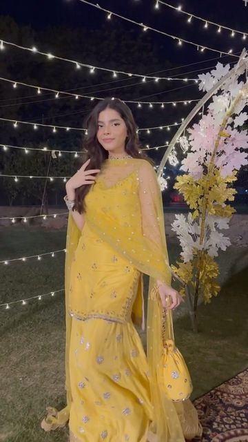 Laibakhurramm on Instagram: "Felt the most comfortable and confident in @mayapretofficial last night 💛 Effortless elegance for every occasion" Trendy Haldi Outfits, Sharara Dress, Indian Dress Up, Haldi Dress, Function Dresses, Simple Lehenga, Mehendi Outfits, Lehenga Designs Simple, Indian Bride Outfits