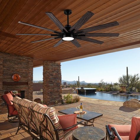 72 in.W Integrated LED Smart Ceiling Fan with Remote Control - On Sale - Bed Bath & Beyond - 39956514 Tray Ceilings Living Room, Outdoor Fans Ceiling Covered Patios, Patio Ceiling Ideas Outdoor, Ceiling Fans With Light Living Room, Outdoor Ceiling Fans Covered Patios, Deck Ceiling Ideas, Outside Ceiling Fans, Porch Ceiling Ideas, Porch Fan