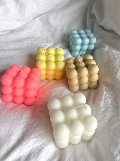 Bubble Cube Candle, Bendy Candles, Cube Candle, Twist Candle, Pastel Room, Cute Candles, Aesthetic Candles, Vegan Candles, Photo Candles