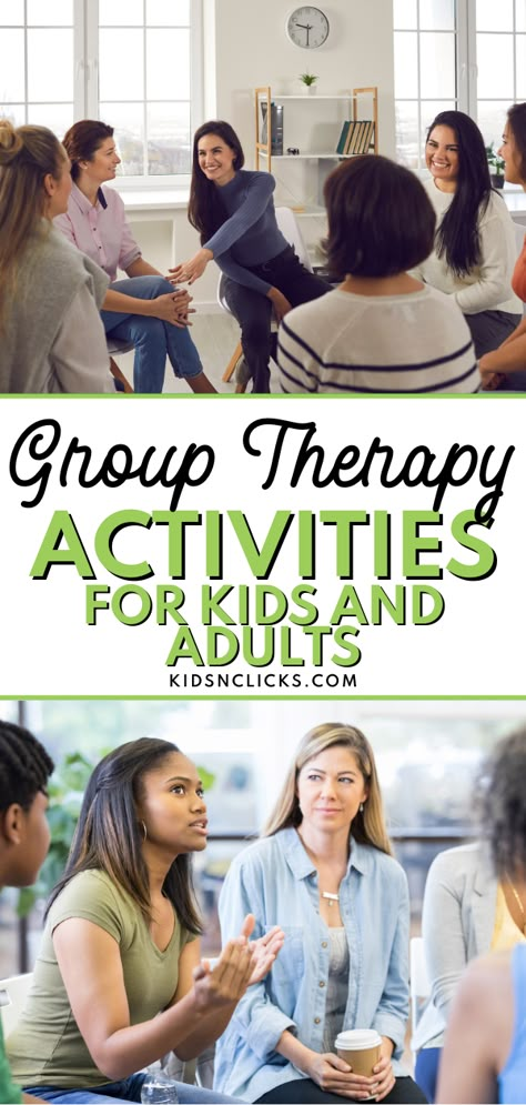 Click through to the blog for group therapy activities for kids and adults that are fun and easy! these engaging group therapy ideas will keep participants engaged with their peers and making progress. Group therapy activities are meant to help kids and adults process their feelings in a larger setting. It is a great way to show children that they are not alone in their feelings. All of our therapy activity ideas are inside! Activity Therapy Ideas, Support Group Ideas For Adults, Group Healing Activities, Parent Support Group Activities, Psychology Activities College, Christmas Therapy Activities For Adults, Coping Skill Activity For Groups, Support Group Activities For Adults, Emotional Regulation Activities For Adults