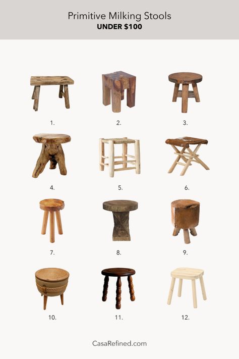 Wooden Stool Designs, Diy Modern Furniture, Modern Organic Home, Rustic Farmhouse Furniture, Thrifted Decor, Diy Stool, Rustic Stools, Short Stools, Milking Stool