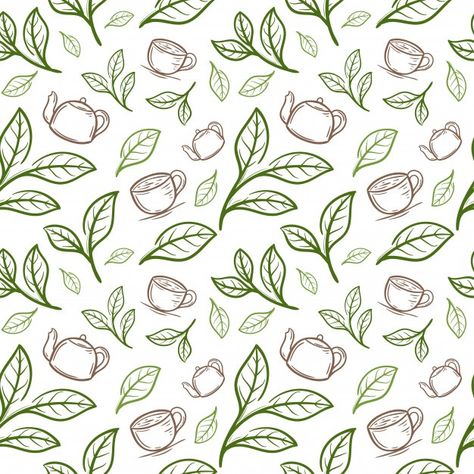 Tea Leaves Illustration, Tea Cup Pattern, Tea Background, Tea Icon, Tea Pattern, Food Vintage, Tea Labels, Tea Packaging Design, Leaves Pattern Design