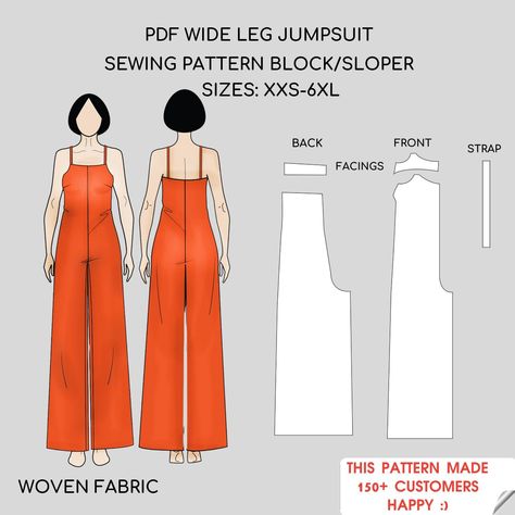 Cami Jumpsuit /Bodysuit/Playsuit PDF Sewing Pattern with Wide Leg - Block Sizes XS-6XL - Instant Download Simple Jumpsuit Pattern, Very Easy Sewing Patterns, Self Sewn Wardrobe, Sewing Patterns For Jumpsuits, Easy Diy Jumpsuit, Easy Sewing Projects For Beginners Clothes Women, Sewing Romper Pattern Women, Easy Garments To Sew, Office Wear Sewing Patterns