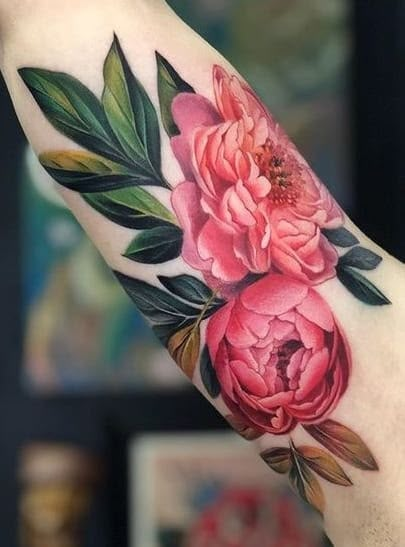 Peony Tattoos: Meanings, Tattoo Designs & Ideas Peony Tattoo Color, Pink Peony Tattoo, Peony Flower Tattoo, Japanese Peony Tattoo, Peony Flower Tattoos, Flower Tattoo Meanings, Peony Tattoo, Tattoos Drawing, Tatoo Inspiration