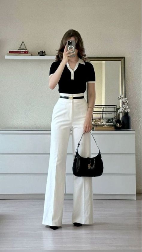 Uni Girl Aesthetic Outfit, White Pants Formal Outfit, White Formal Pants Outfit, Classy Outfits For Women, Stylish Work Attire, Everyday Fashion Outfits, Casual Day Outfits, Elegante Casual, Quick Outfits