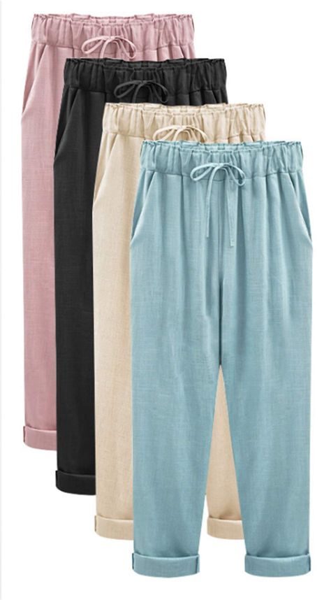 Cotton Linen Pants Women, Trouser Pants Pattern, Stylish Pants Women, Cotton Pants Women, Long Pants Outfit, Trousers Pattern, Comfy Casual Outfits, Harem Pants Women, Cropped Linen Pants