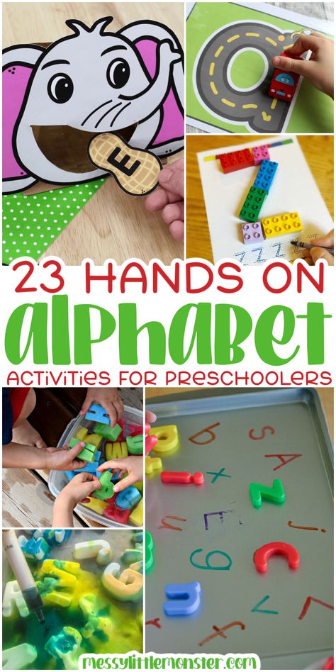 Hands-On Alphabet Activities for Kids Letter Art Activities For Preschool, Letter Id Activities Preschool, 1st Grade Alphabet Activities, Letter Hands On Activities, Alphabet Sequence Activities, Language And Literacy For Preschoolers, Language And Literacy For Toddlers Activities, Literacy Crafts Preschool, Alphabet Learning Activities Kindergarten