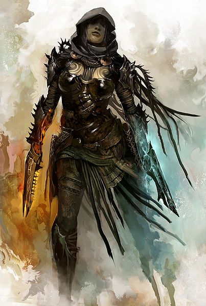 *Vioneer, human, warrior/wizard/elementalist, dual weapon expert. Kekai Kotaki, Fantasy Undead, Guild Wars 2, Female Warriors, Forgotten Realms, Guild Wars, Fantasy Warrior, Syntax, Fantasy Sci Fi