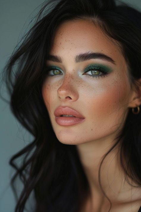 Emerald Green Eyeshadow, Green Dress Makeup, Green Eyeshadow Look, Black Hair Green Eyes, Ideas For Dark Hair, Eyeshadow Ideas, Wedding Makeup Tutorial, Cute Eyeshadow Looks, Formal Makeup