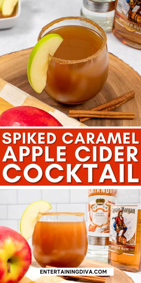 Spiked Caramel Apple Cider, Apple Cider Alcohol, Caramel Apple Cider Recipe, Cold Apple Cider, Cider Alcohol, Salted Caramel Vodka, Cider Cocktail Recipes, Caramel Apple Cider, Apple Cider Punch