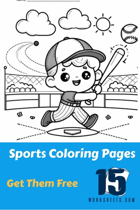 These coloring pages depict various sports equipment, athletes, and action scenes related to different sports for kids to have fun with. Sports Worksheets For Kids, Sports For Kids, Sports Coloring Pages, Holiday Science, Kindergarten Colors, Baseball Park, Baseball Pitcher, Sports Hero, Different Sports