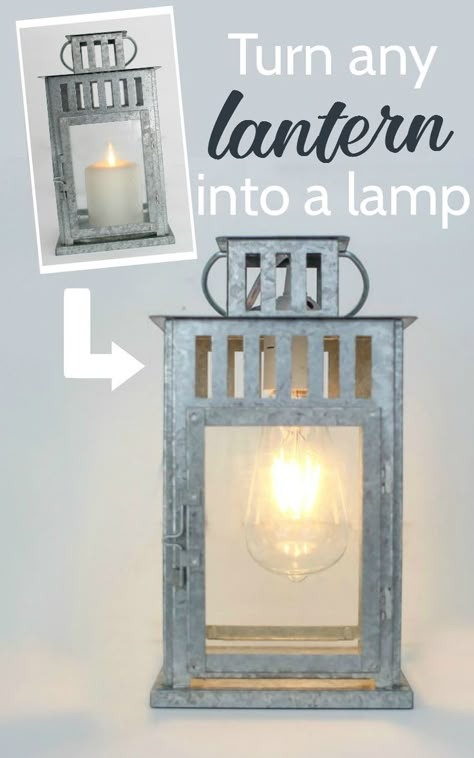 DIY lantern lamp. Step by step tutorial to turn any lantern into a lamp. A super… Luminaria Diy, Diy Lantern, Lighting Farmhouse, Farmhouse Style Lighting, Farmhouse Lamps, Diy Tumblr, Knit Blankets, Diy Lanterns, Light Switches