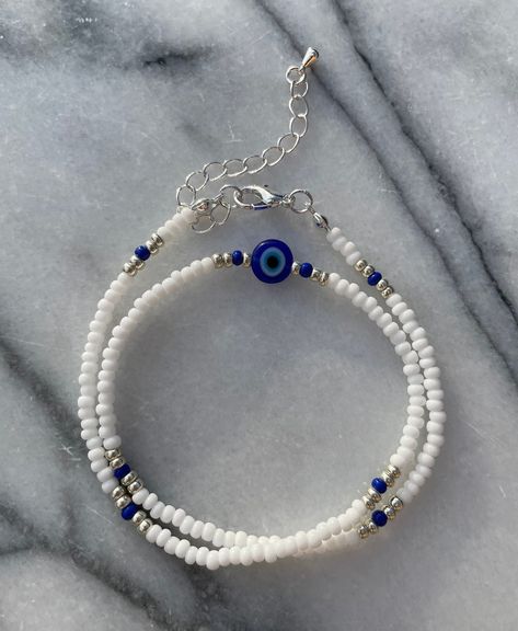 Evil Eye Bead Necklace, Green And Blue Beaded Necklace, White Evil Eye Beaded Necklace, Evil Eye Seed Bead Necklace, Midnights Accessories, Blue And White Beaded Necklace, Evil Eye Beaded Necklace, Blue And White Bracelet, Evil Eye Jewellery