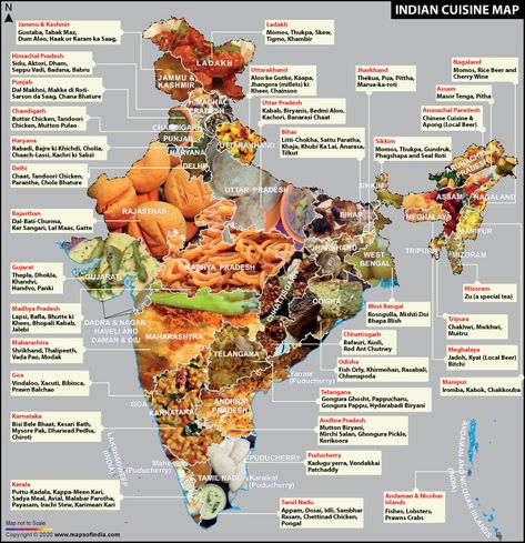 Indian Food or Cuisine Map of India showing special Indian Cuisine of every state for getting real taste of India. For more information Download Indian Cuisine Map Indian Food List, Indian Food Culture, Braised Chicken Breast, Indian Culture And Tradition, Food Map, Indian History Facts, Regional Food, State Foods, India Map