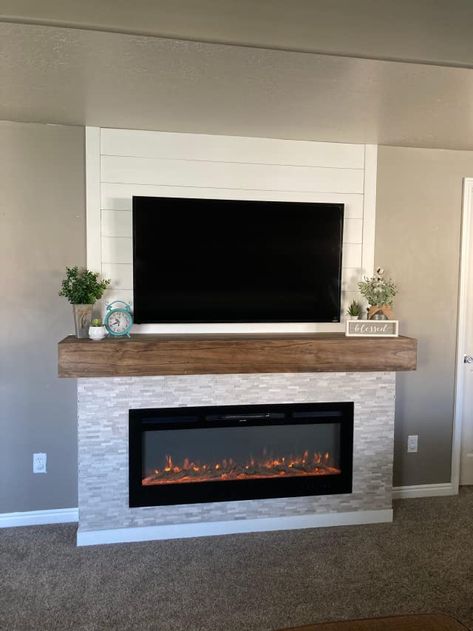 Check this out! Fireplace Tv Wall Decor Living Rooms, Building A Fireplace Wall, Wrap Around Fireplace Mantels, Electric Fireplace Basement Ideas, In Wall Fireplace Electric, Tv Wall Fireplace Ideas, Fo Fireplace, Diy Fireplace With Built Ins, Building A Fireplace In Your Home