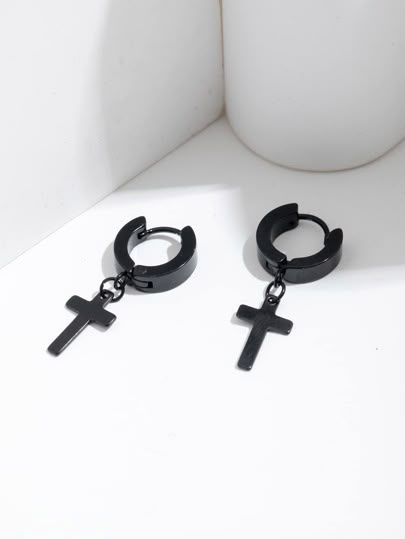 Black Ring Earrings, Cross Earrings Women, Cross Piercings, Cross Earrings Men, Cross Piercing, Black Cross Earrings, Shein Earrings, Earrings Emo, Emo Earrings