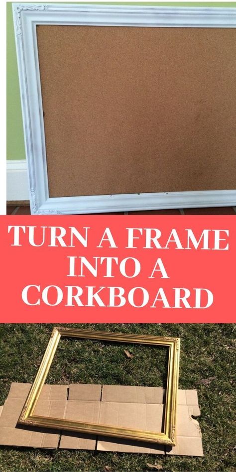 Diy Old Picture Frame Ideas, Framed Cork Board Ideas, Cork Board Picture Collage, Diy Framed Cork Board, Diy Picture Board, Cork Board Frame, Diy Collage Picture Frames, Painting Corkboard, Corkboard Decor