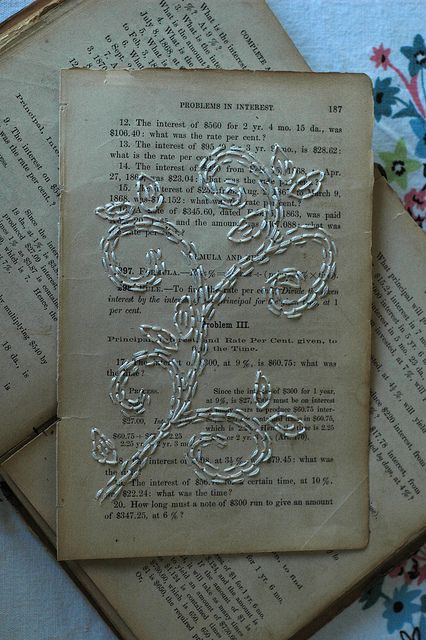 stitching on old book pages Stitching On Paper, Old Book Crafts, Writing Blog, Book Page Crafts, Book Page Art, Bookmaking, Paper Embroidery, Old Book Pages, Textile Arts