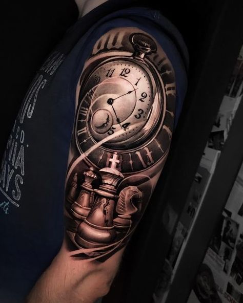 Евгений Швырев on Instagram: "2 сеанса #tattooartist #tattoo #tattoos #pocketwatch #tattooshop #tattooed #tattooart #tattooist #tattooing #tattooink #tattoolove #ink #inked #inkedgirl #clock #art #inklife #realismtattoo #blackandgreytattoo #inkstagram #tattooconvention #blackandgrey #moscow" Chess Piece Tattoo, Chess Tattoo, Clock Tattoo Design, Tattoo Convention, Clock Tattoo, Tattoo Design Ideas, Old Tattoos, Best Sleeve Tattoos, English Tattoo