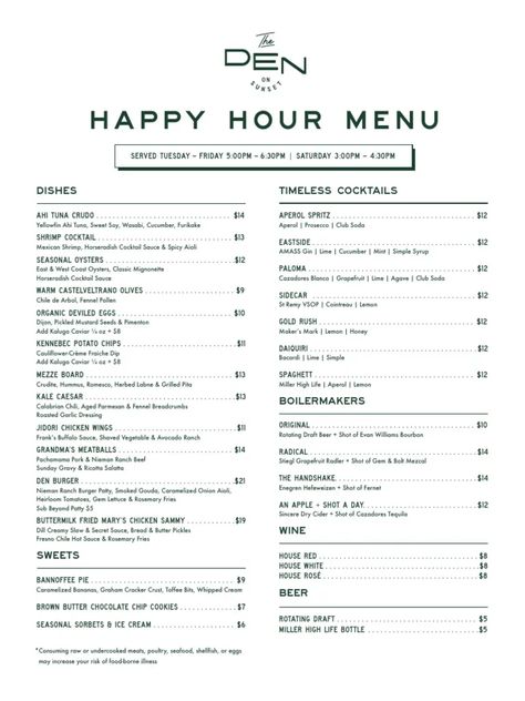 Happy Hour Menu Design, Tuna Crudo, Happy Hour Ideas, Hamburger Sauce, Fennel Pollen, Happy Hour Food, Mexican Shrimp, Spicy Aioli, Happy Hour Menu