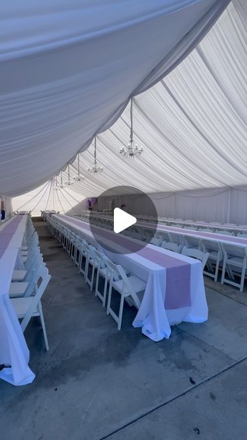 Party Powers | Event Rentals, Tent Draping, Balloons & More on Instagram: "Who can guess the size of this tent? 💜
.
Hopefully we can help this homeowner book more events in his backyard. If you have a huge backyard and can rent it for parties. Send me DM 🙏
.
#tent #white #draping #decor #lilac" Black And White Tent Draping, Party Tent Decorating Ideas, Diy Outdoor Party Tent, Tent With Draping, Tent Lighting Ideas, Backyard Party Tent, Diy Party Tent, Outdoor Tent Party, Draping Decor