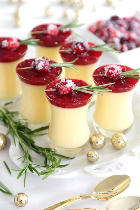 Eggnog Panna Cotta With Spiked Cranberry Sauce Eggnog Panna Cotta, Cranberry Sauce Recipe, Christmas Lunch, Christmas Foods, Christmas Food Desserts, Christmas Menu, Christmas Cooking, Cranberry Sauce, Christmas Goodies