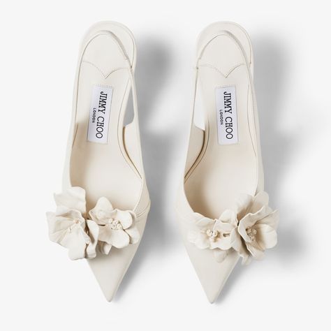 AMITA/FLOWERS 45 | Latte Nappa Leather Sling Back Pumps with Flowers | New Collection | JIMMY CHOO Fancy Lifestyle, Birkin Mom, Flowers Craft, Jimmy Choo Heels, Leather Flower, Shoes Luxury, Shoe Inspo, Leather Flowers, Bride Shoes