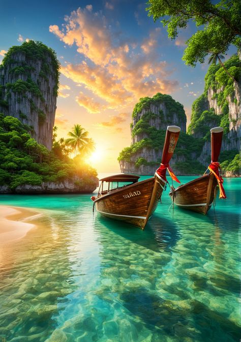 Phi phi beach in Thailand island - AI creation Thailand Islands, Thailand Aesthetic, Beach In Thailand, Phi Phi Island, Gaming Wallpapers, 2025 Vision, Phuket, Vision Board, Thailand