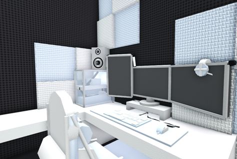 Bloxburg gaming setup Bloxburg Pc Setup, Bloxburg Music Studio, Music Room Bloxburg, Bloxburg Music Room Ideas, Bloxburg Computer, Bloxburg Gaming Setup, Gaming Decals Bloxburg, Gaming Room Bloxburg, Bloxburg Pc Decal