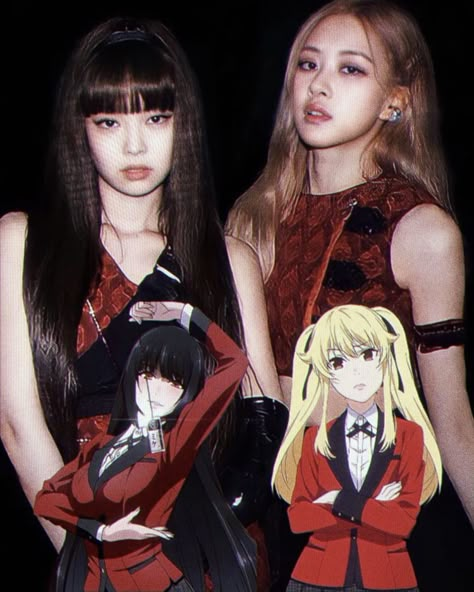 Kakegurui Yumeko And Mary, Yumeko And Mary, Kpop 2000s, Kakegurui Yumeko, Webcore Aesthetic, Black Pink Background, Blackpink Poster, Pink Tour, Blackpink Memes