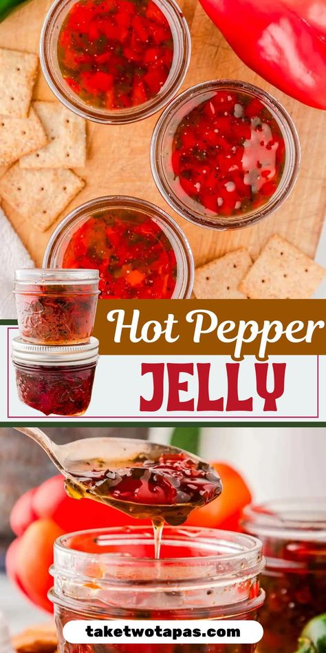 Make your own Hot Pepper Jelly at home with no canning equipment needed! This easy method is great for whipping up a jar or two and keeping in the fridge for any snack emergency or quick appetizer. Red Hot Chili Peppers Recipes, Recipes With Red Chili Peppers, Red Chili Peppers Recipes, What To Do With Red Chili Peppers, What To Do With Chili Peppers, Hot Chili Peppers, Canning Chili Peppers, Canning Hot Peppers Recipes, Red Pepper Jelly Recipe