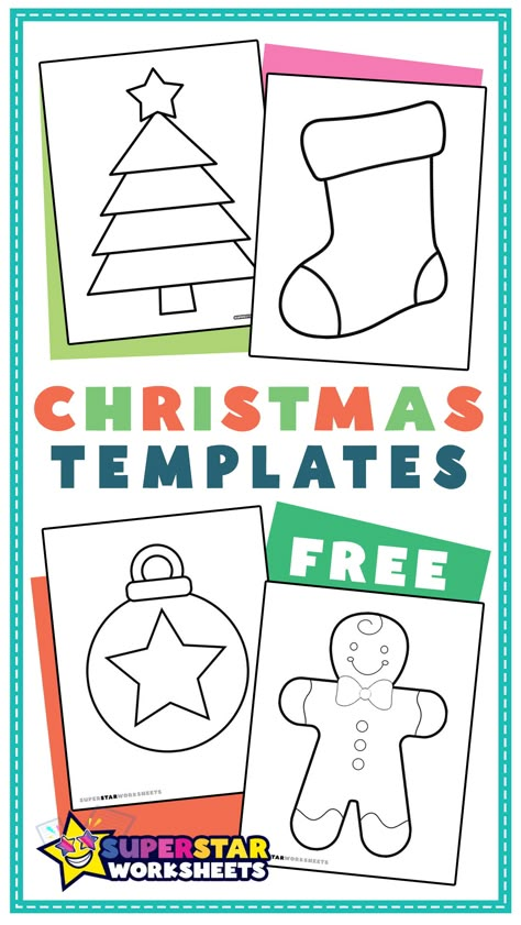 100+ Free Christmas Templates for arts and crafts projects. You'll find Christmas tree templates, stockings, ornaments, stars, gingerbread men, candy canes, and so much more! These make the perfect Christmas stencils, outlines, and coloring pages. Christmas Templates Christmas Outlines Templates Free Printable, Candy Cane Pattern Template, Free Christmas Tree Template, Christmas Stocking Crafts For Kids, Stocking Template Printable Free Pattern, Season Preschool Activities, Christmas Shapes Templates, Christmas Stencils Printables Templates, Christmas Tree Templates Free Printable