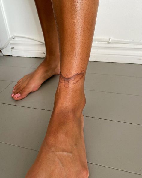 Front Ankle Tattoos, Back Of Ankle Tattoo, Stick And Poke Tattoos, Brown Tattoo Ink, Browning Tattoo, Mutual Love, Eagle Flying, Ankle Tattoos For Women, Ankle Tattoos