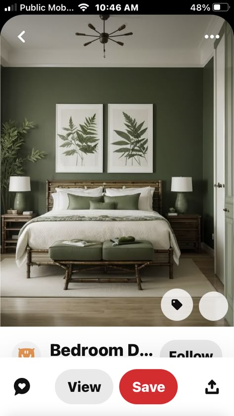 Green Bedroom Walls, Natural Bedroom Decor, Green Bedroom Decor, Natural Bedroom, Sage Green Bedroom, Green Oasis, Green Walls, Bamboo Furniture, Bedroom Refresh