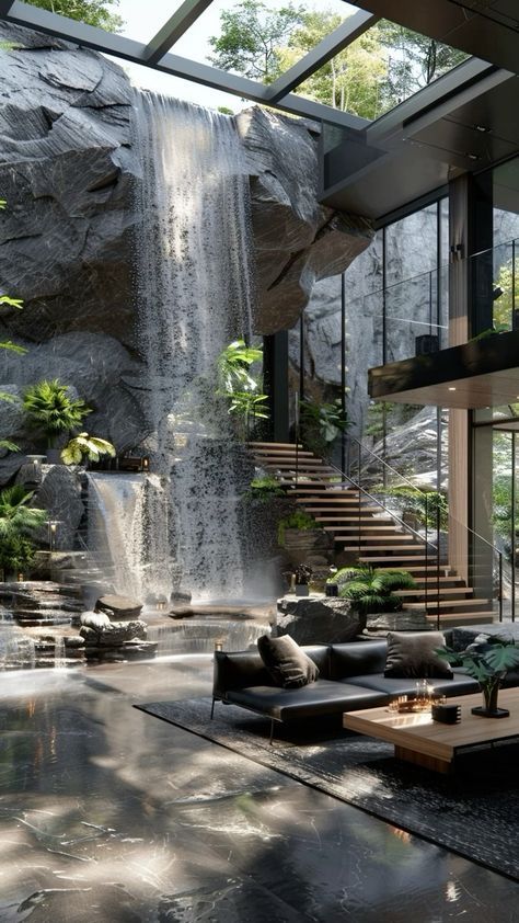 Casa Hobbit, Kolam Koi, Indoor Waterfall, Dream Life House, Dream House Rooms, Luxury Homes Dream Houses, Dream House Interior, Design Your Dream House, Dream House Exterior