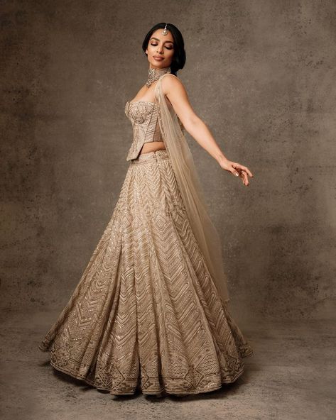 Tarun Tahiliani | 𝗦𝗼𝗯𝗵𝗶𝘁𝗮 𝗗𝗵𝘂𝗹𝗶𝗽𝗮𝗹𝗮 𝗶𝗻 𝗧𝗮𝗿𝘂𝗻 𝗧𝗮𝗵𝗶𝗹𝗶𝗮𝗻𝗶 Sobhita (@sobhitad) wears our Art Deco inspired embroidered corset and lehenga for the wedding… | Instagram Corset Lehenga, Sobhita Dhulipala, Radhika Merchant, Anant Ambani, Tamil Serial, Embroidered Corset, Wedding Festivities, Tarun Tahiliani, Chaniya Choli