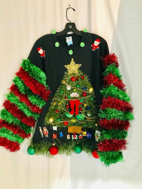 Making Ugly Christmas Sweaters, Homemade Ugly Christmas Sweater, Ugly Christmas Sweater Diy Funny, Festive Sweaters, Ugly Christmas Sweater Diy, Christmas Sweater Diy, Ugly Christmas Sweater Outfit, Christmas Sweater Outfit, Ugly Christmas Sweater Contest