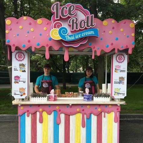 Thai Ice Cream, Hair Sculpture, Black Representation, Ice Roll, Food Stall Design, Ice Cream Business, Ice Cream Stand, Food Kiosk, Ice Cream Cart