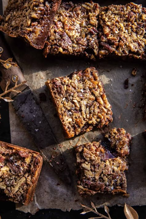 Gooey Pecan Pie Brownies| halfbakedharvest.com Brownie Pie Recipe, Gooey Pecan Pie, Pecan Pie Brownies, Half Baked Harvest Recipes, Gooey Chocolate Chip Cookies, Pie Brownies, Sugared Pecans, Brownie Toppings, Delicious Brownies