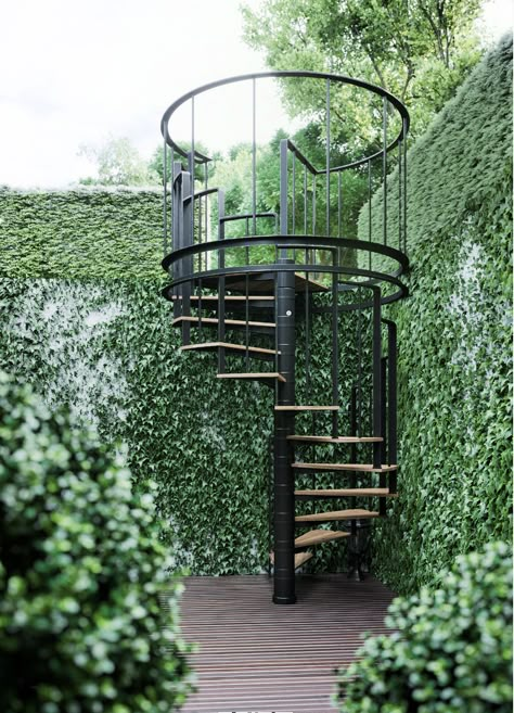 The concept of vertical gardens has been around for centuries. Take a tour of top designers' living walls and get inspired to create your own! Spiral Staircase Outdoor, Staircase Outdoor, Vertical Garden Design, Garden Stairs, Exterior Stairs, Outdoor Stairs, Magic Garden, Spiral Stairs, Lan Can