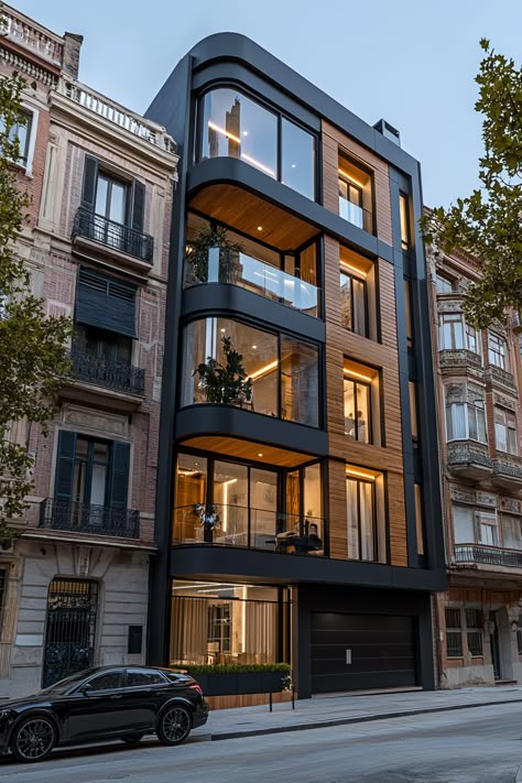 Hotel Structure Design, Modern Apartment Building Design, Outside Of Apartment Building, Building Facades Modern, Facade Design Apartment, Luxury Apartment Building Exterior, African Architecture Modern, Classic House Facade, Wood Modern House